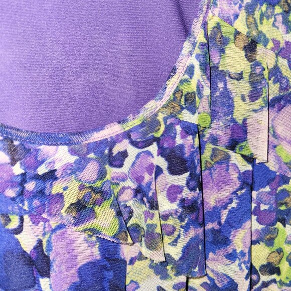 Apt 9 Floral Ruffle Blouse, capped sleeves, scoop neck, size L - Picture 5 of 9